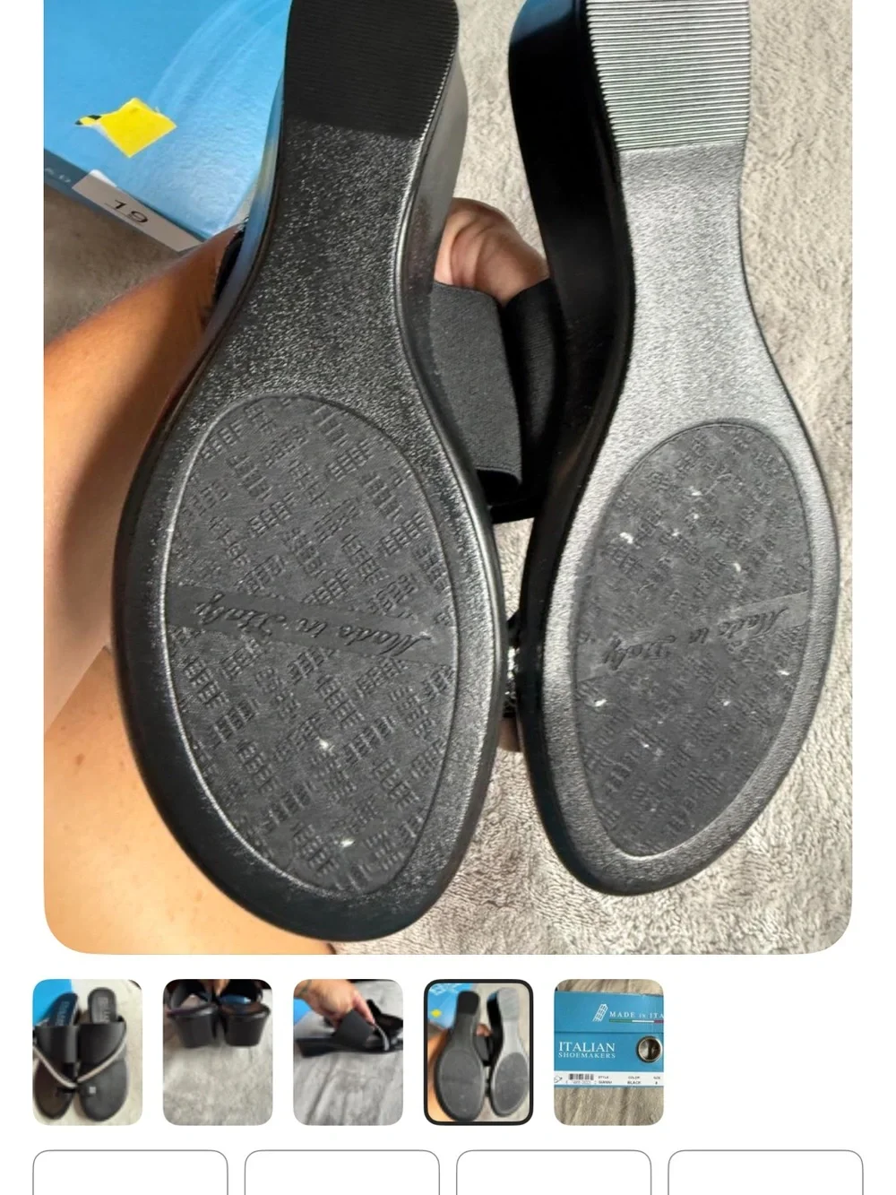 Italian Shoemakers Black Slide Sandals with Rhinestone Strap